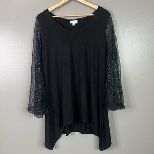 Black Top with Lace sequins Sleeves Avenue‎ size 14/16 whimsigothic  whimsical
